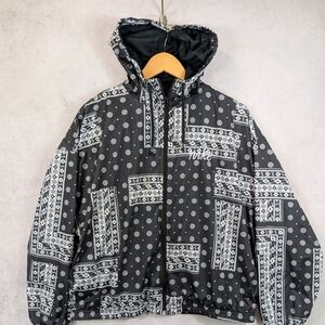 Nike Bandana Print Black White Hooded Full Zip Wind Jacket Women's Size Large